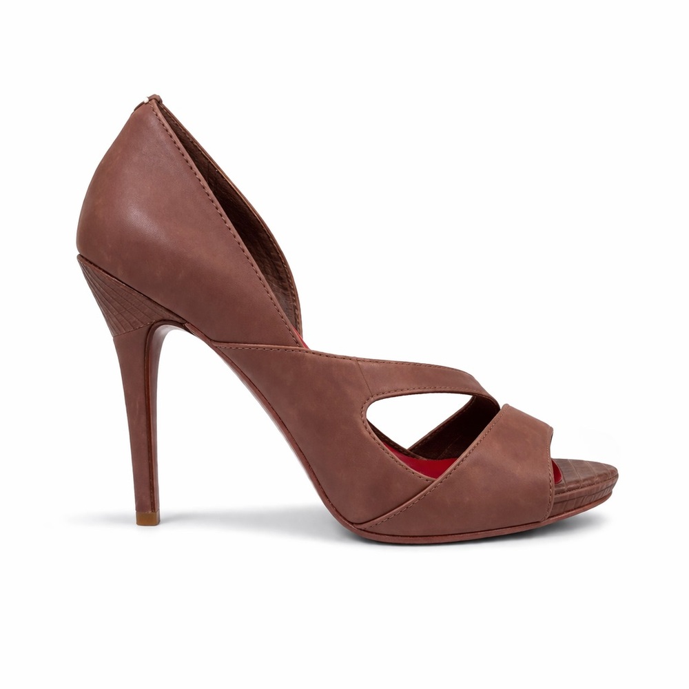 Charles Jourdan Paris Brown Leather Peep Toe Heels 6M